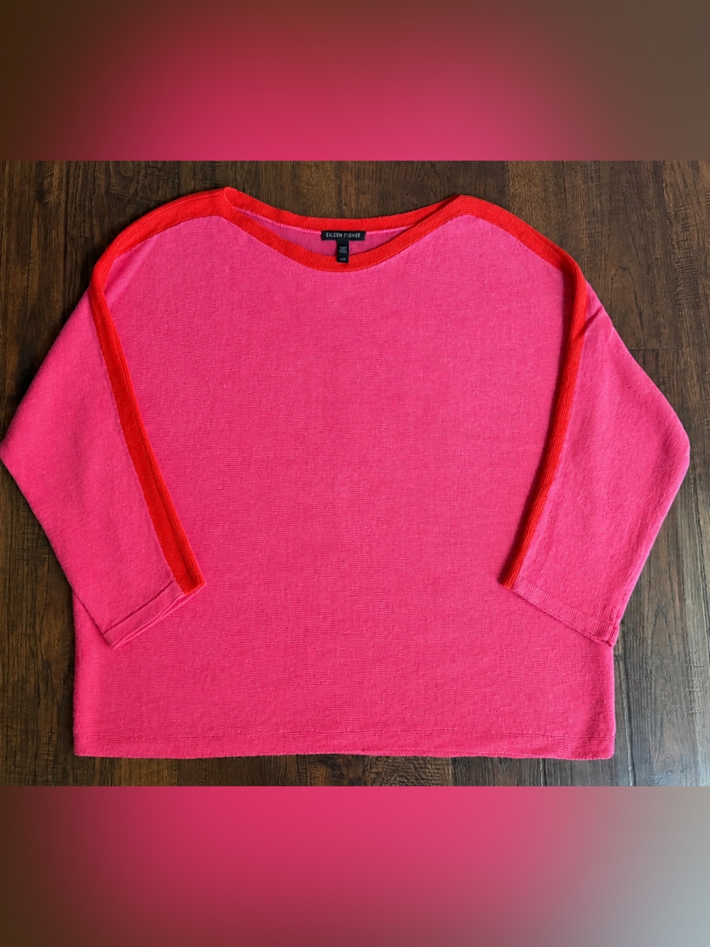 Eileen Fisher Organic Linen Boat Neck Boxy Sweater Pink Orange Size L